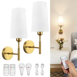 Battery Operated Wall Sconce Set of 2 with Remote Control Wireless Rechargeable LED Wall Light Fixture for Indoor Bedroom Living Room Hallway Porch