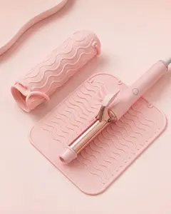 Pink Silicone Heat-Resistant Hair Tool Mat & Wrap - Anti-Slip Accessory for Flat Irons, Hot Styling Tools