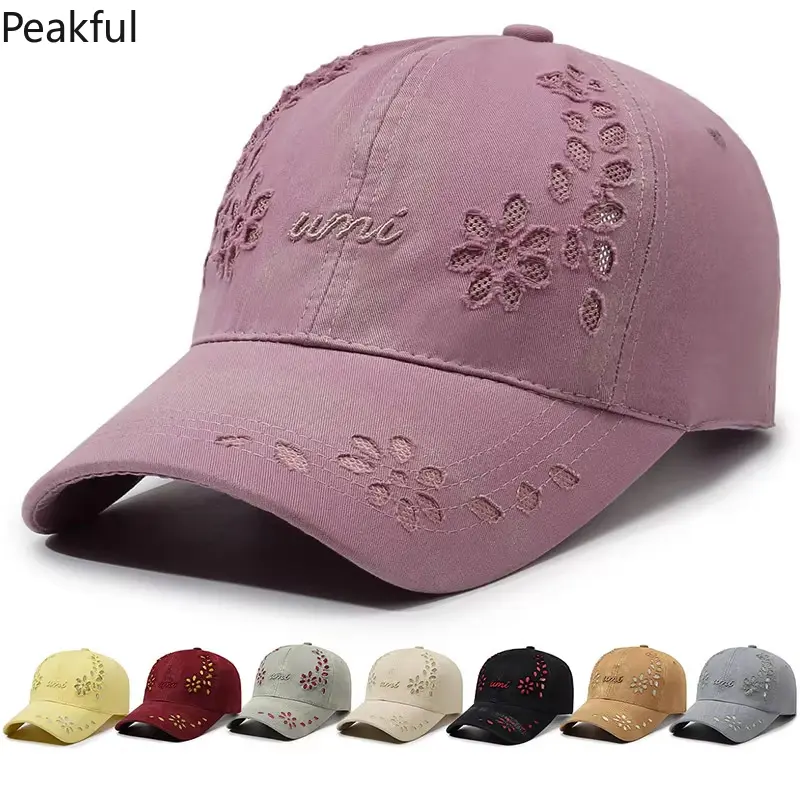 Women’s Vintage Baseball Hat – Distressed Cotton Dad Cap with Hollow Flower Embroidery, Adjustable, Washed Casual Style, Perfect for Outdoor Activities, Festivals, Street Fashion & Daily Wear