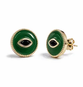 18k Gold Plated green evil eye earrings