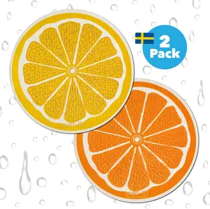 Wet-it! Round Swedish Sponge Cleaning Cloth Citrus Set (2 Pack) Cotton Gift Towels