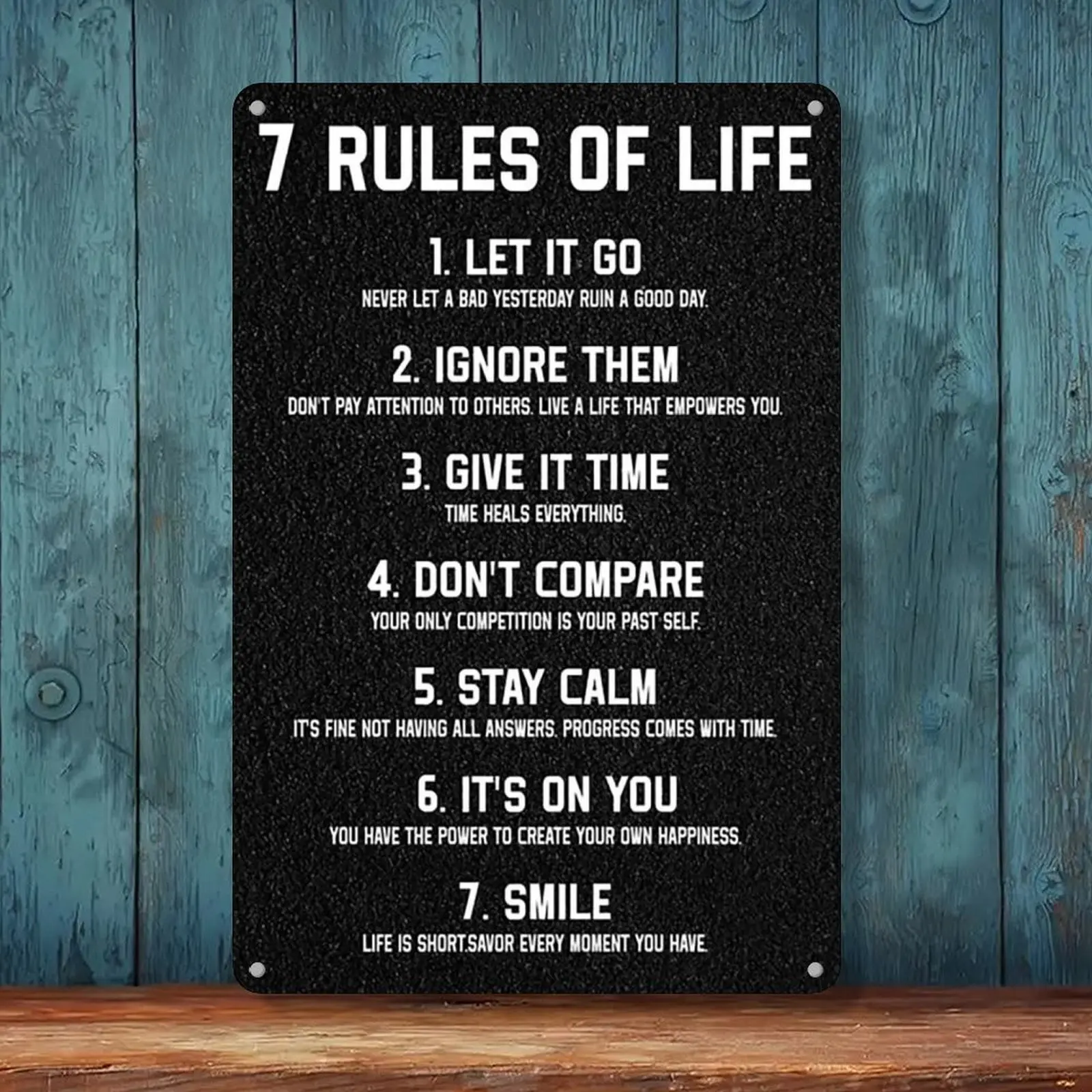 7 Rules of Life Metal Poster - Die-Cast Metal-Toned Decorative Home Sign, Inspirational Motivational Wall Plaque for Teen Bedroom & Home Office, 8x12 In, Metal-Toned Home Signs, Decorative Home Signs