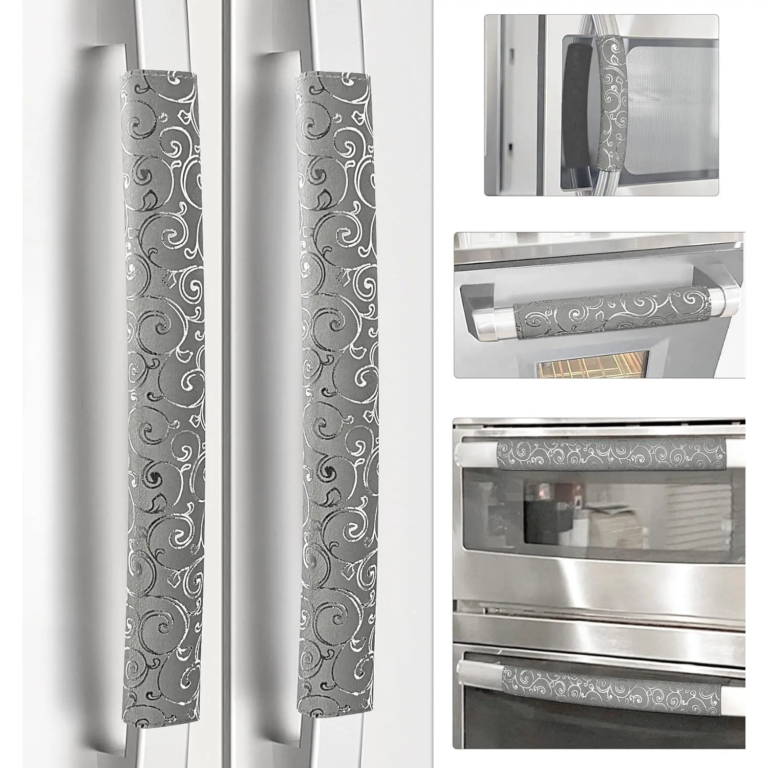 Synthetic Refrigerator Door Handle Protective Slipcovers, Set of 6 Non-Slip Machine Washable Covers, Removable Washable Appliance Slipcover for Fridge, Microwave, Dishwasher, Gray