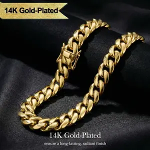 14K Gold Plated Heavy Mens Soild Cuban Link Chain Necklace and Bracelet Set Miami 18/20/22MM Hip Hop Jewelry Mother's Day Gifts