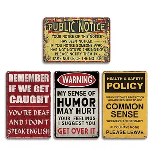 Funny Warning Tin Sign, 4 Counts/set Vintage Metal Tin Sign, Wall Hanging Wall Art Decor, Home Decor, Room Decor, Common Sense Notice