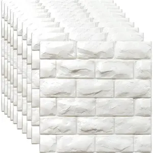3D Wall Panels Peel and Stick 11 count White  Brick Wallpaper for Bedroom Faux Stone Wall Panel Self-Adhesive Wallpaper (11PCS-10.65 Sq Ft, White)