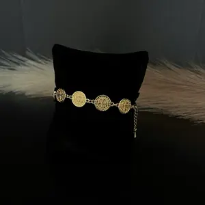 Stainless Steel Coin Bracelet - Gold-Tone Design with Circular Charms and Chain Link