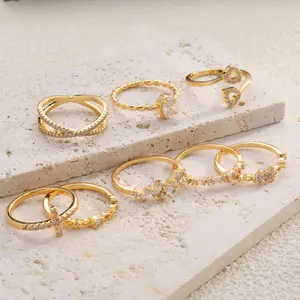 8Pcs 14K Gold Plated Non-Tarnish Stackable Rings for Women  Dainty Silver & Gold Wedding Bands, Engagement Rings Simple  Cubic Zirconia Thumb Rings   Sizes 6-11