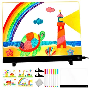 Colorful LED Memo Board for Kids Ages 3-12, Includes Adapter, 7 Marking Pens, Soft Cloth, Hanging Chain, Ideal for Drawing and Writing