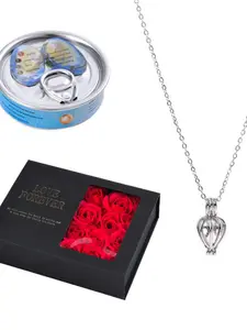 1 Set, Wish Pearl Necklace Kit - Valentine's DIY Jewelry, Heart Design Necklace, with Oyster Shell, 18-Inch Chain, AAA Imitation Pearls and Pendant Clasp, Soap Flower Gift Box Packaging