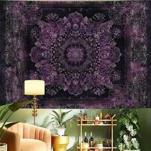 Bohemian Mandala Wall Tapestry - Soft Suede Polyester Fabric Art, Horizontal Design for Living Room & Bedroom, Easy Installation, No Hardware Required, Perfect Gift, Various Sizes Available
