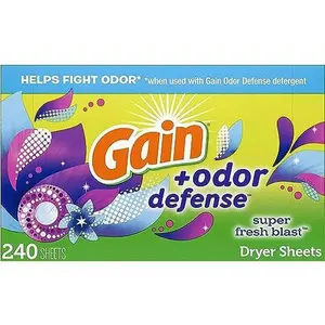 Gain Dryer Sheets Plus Odor Defense, Super Fresh Blast Scent, 240 Count, Helps fight static and odor, laundry sheets