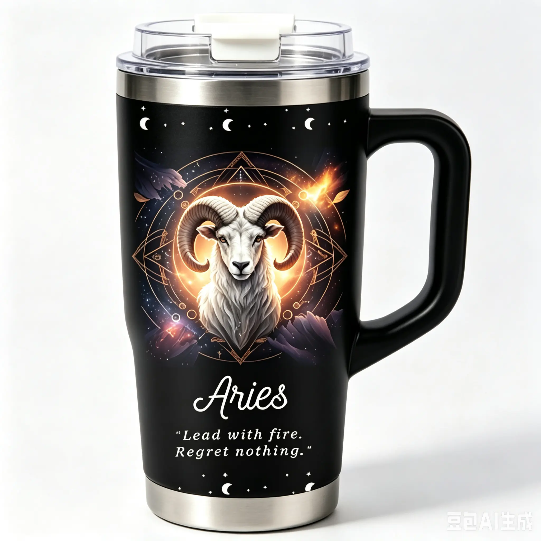 Vintage 90s Aries Zodiac 40oz Tumbler With Handle | Y2K PamCore Galaxy Star Sign Travel Mug, 24H Hot Cold Insulated Stainless Steel reusable coffee Cup For 90s Babe Nostalgia Gift, Retro, Flasks
