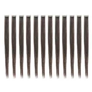 12 count Straight One Color Party Highlights Clip on in Hair Extensions Colored Hair Streak Synthetic Hairpieces (Dark Brown-4#)