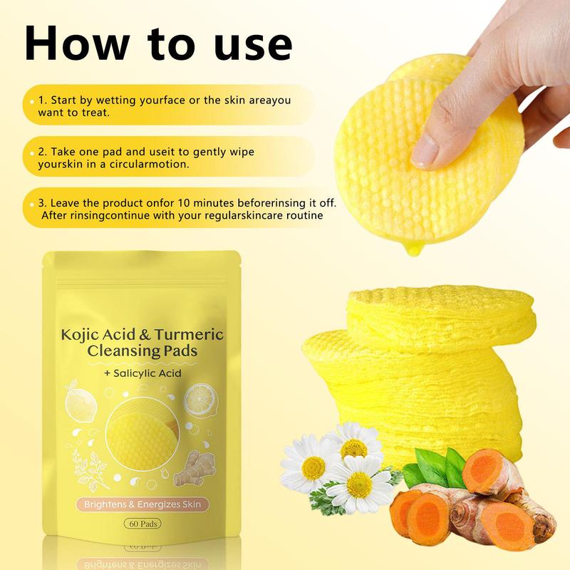 Buy one, get one free！Turmeric & Kojic Acid Cleansing Pads – Brighten Skin, Fade Dark Spots, Exfoliating & Gentle, Perfect Christmas & Holiday Gift
