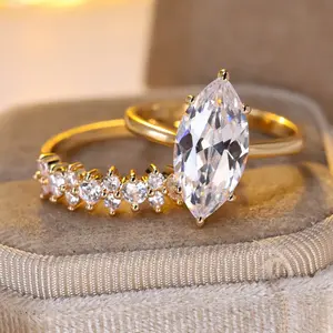 Elegant Marquise Costume Ring, White Diamonds Micro-Inlaid Band, Luxurious Fashion Gift for Bridal Weddings & Trendy Occasions, Ideal for Fashion-Forward Wardrobe Stacking