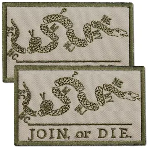 Bluyellow 2Pcs Join or Die Flag Patch Set, Embroidered American Join or Die Patch for Backpack, Tactical Vest, Dog Vest Harness, Helmet, Jacket, Hat, Hook and Loop, Sew on Option, Subdued, 2x3 Inch