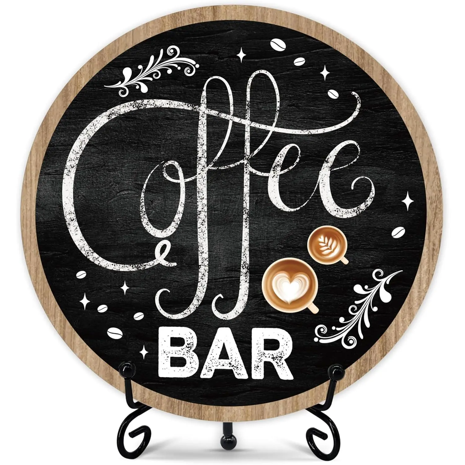 Coffee Bar Sign, Coffee Decorations for Coffee Bar, Farmhouse Round  Plaque with Stand, Coffee Signs for Coffee Station Home Kitchen Office, Gifts for Coffee Lovers Colleagues Friends (01)