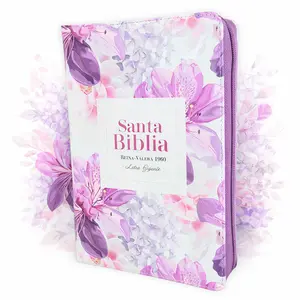 Biblia para Mujer con Cierre Letra Gigante Manual 14 puntos RV1960 imit piel lila floral con indice y canto floral