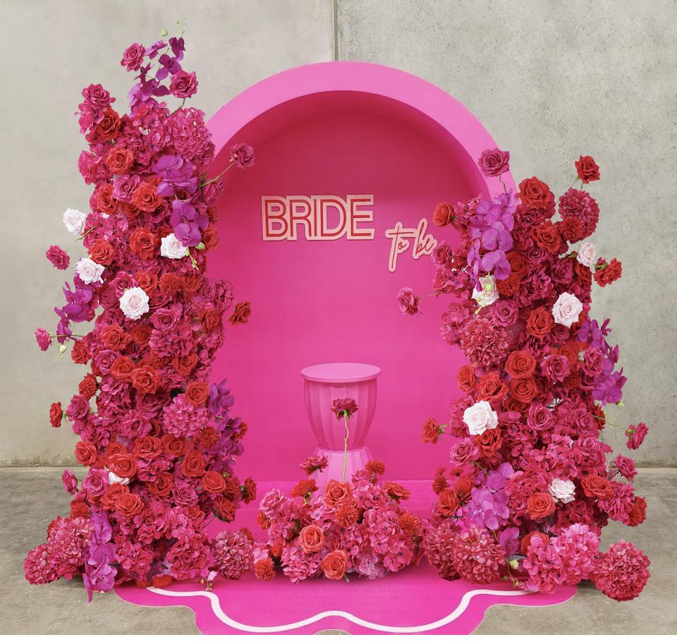 S-A7645 Red Pink Rose Hydrangea Orchid KT Board Floral Row Wedding Backdrop Arrangement Stage Floor Flower S-A7645 Red Pink Rose Hydrangea Orchid KT Board Floral Row Wedding Backdrop Arrangement Stage Floor Flower