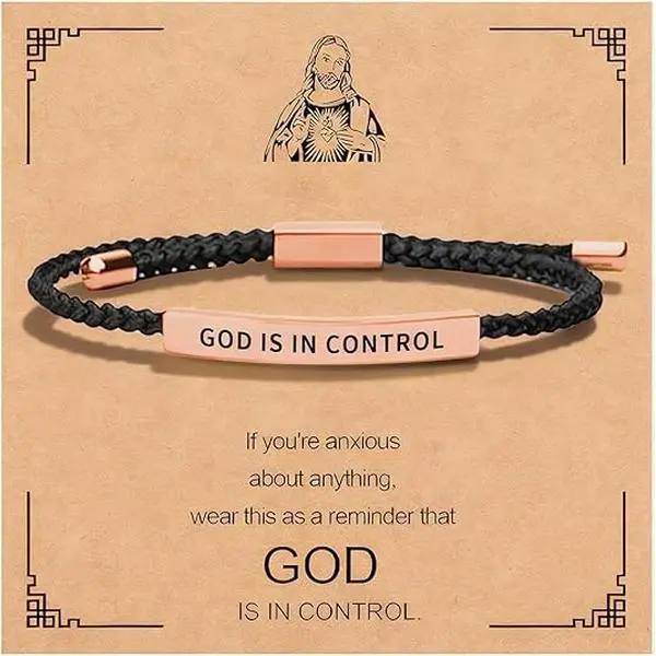 GleamJoy S God is in Control Bracelet Inspirational Bracelets for Women Christian Faith Bracelets Adjustable Braided Tube Motivational Birthday Jewelry Inspirational Gifts for Women Trendy
