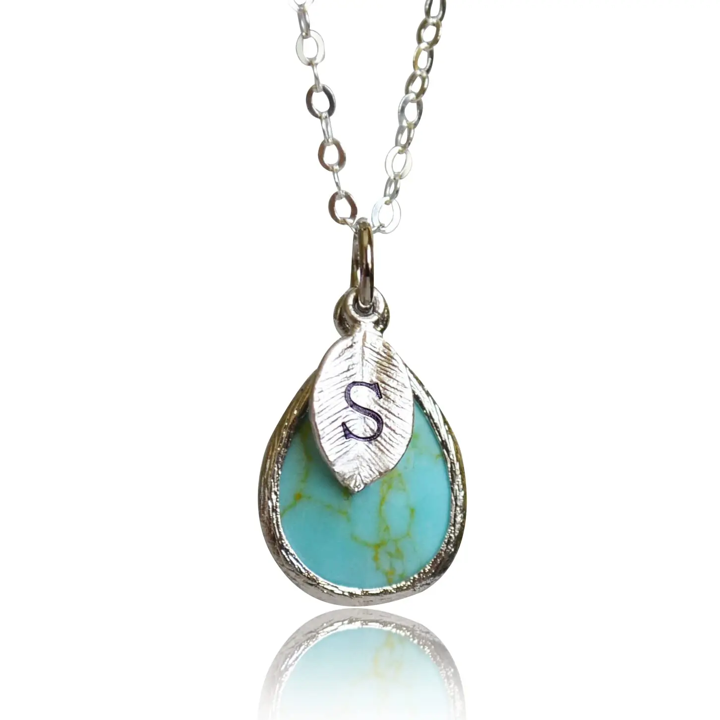Personalized Turquoise Necklace, December Birthstone Necklace, Teardrop Bridesmaid Necklace, Custom Initial Necklace, Birthday Gift for Her