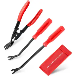 Clip , 3 count Clip Pliers Set Fastener Remover, Auto Trim  Kit Door Panel  Push Pin Pliers  Tools Automotive, Red