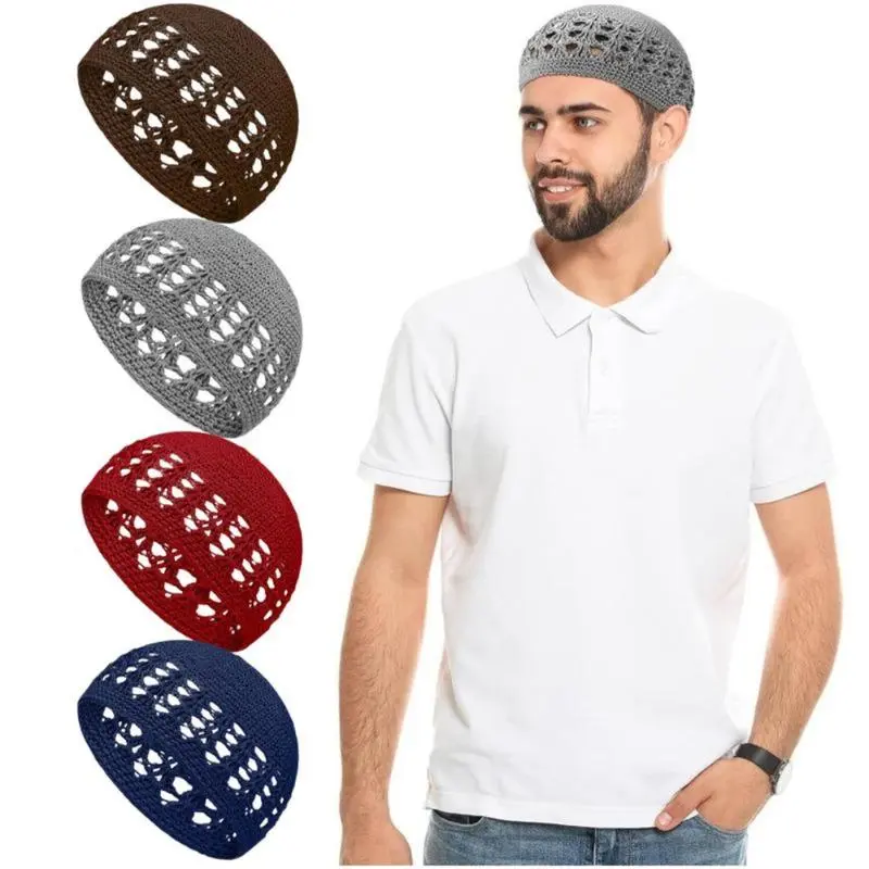 4-Piece Traditional Kufi Crochet Set for Men - Handcrafted Skull Caps in 4 Colors, Breathable Stretch Fit for Prayer & Cultural Occasions