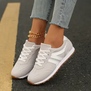Women's Fashion Sneakers Casual Athletic Shoes - Solid Color Low Top Lace-Up with Plain Toe Fabric Inner For Women Springfresh