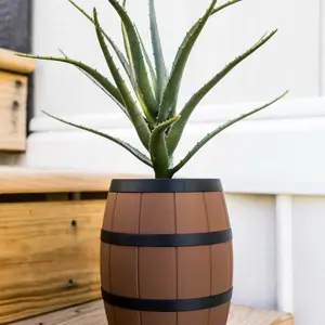 3D Printed Self-Watering Barrel Planter Set - Large (7in Tall, 4.5in Wide), Medium (5in Tall, 3.5in Wide) - Easy-Care for Indoor Use Indoor Plants