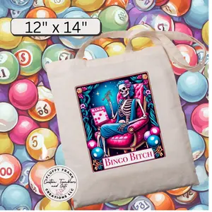 Bingo Canvas Tote - Lucky Bingo Lady Design 12x14 Durable Canvas Bag with Sturdy Handles for Bingo Nights & Everyday Use