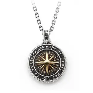 Poseidon Compass Nautical Pendant Men's Stylish Personality Niche Two-tone Trendy Men's Necklace