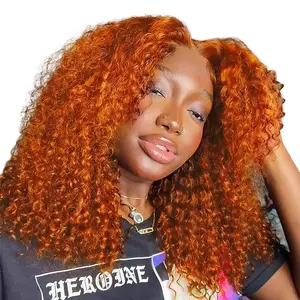 Orange Ginger Curly Bob Wig Human Hair 14 Inch 200% Density HD Lace Front Wigs Human Hair For Women Pre Plucked Wet and Wavy Short Bob Wigs 100% Virgin 13x4 Deep Curly Human Hair Wig 350#