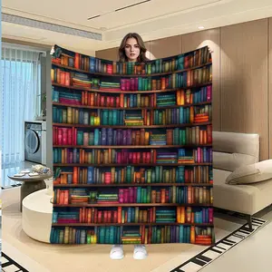 Cure Series Realistic Color Bookshelf Blanket, Multi-Layer Art Style, Skin-Friendly Warm Nap Cover, Bedroom Sofa Decoration