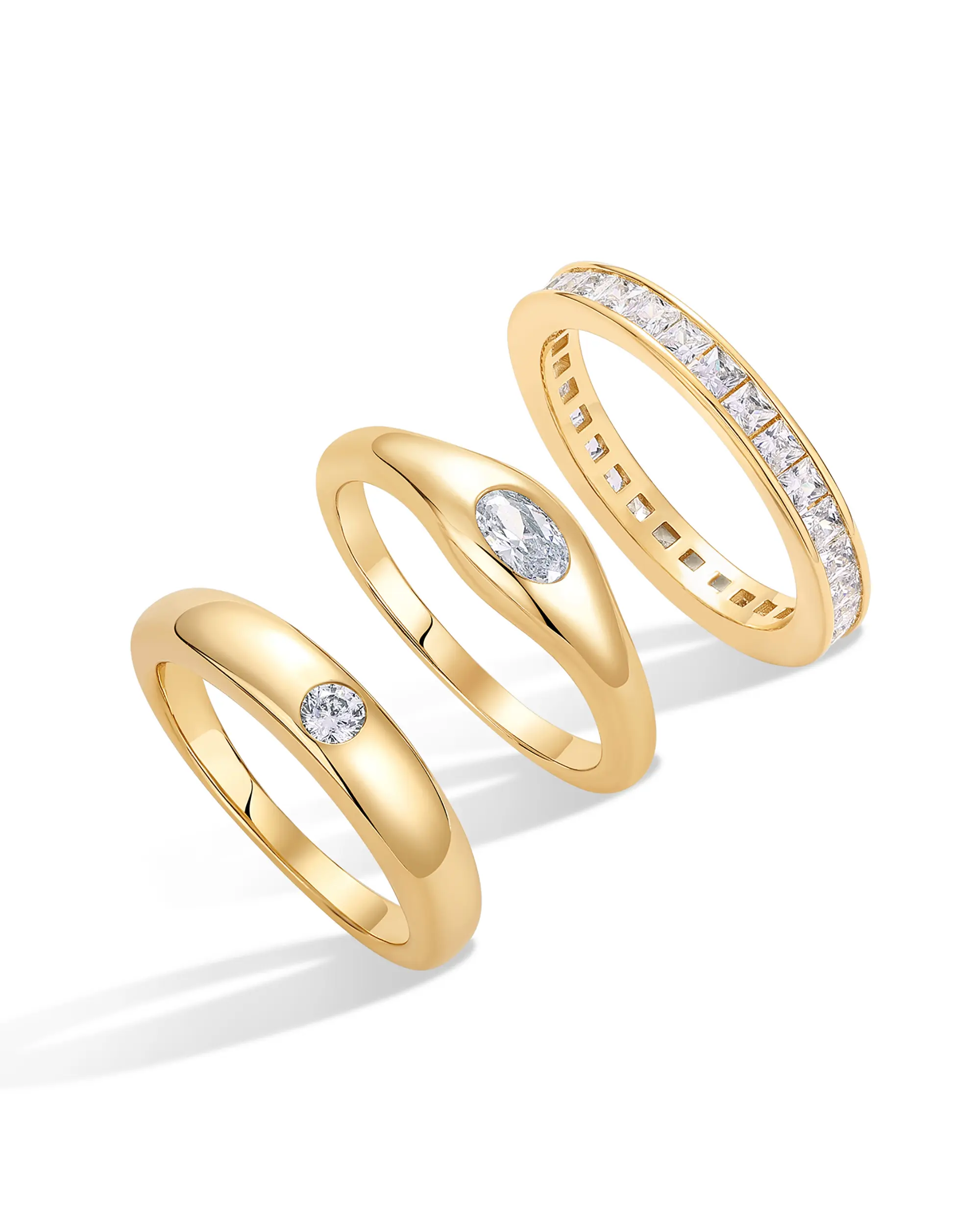 PAVOI 14K Gold Plated Stackable Rings for Women - Pack of Three Stackable Gold Rings with Cubic Zirconia - Multi-Bands Trendy Jewelry Set
