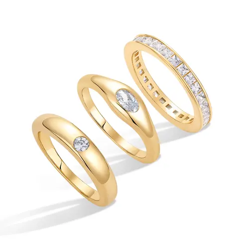 PAVOI 14K Gold Plated Stackable Rings for Women - Pack of Three Stackable Gold Rings with Cubic Zirconia - Multi-Bands Trendy Jewelry Set