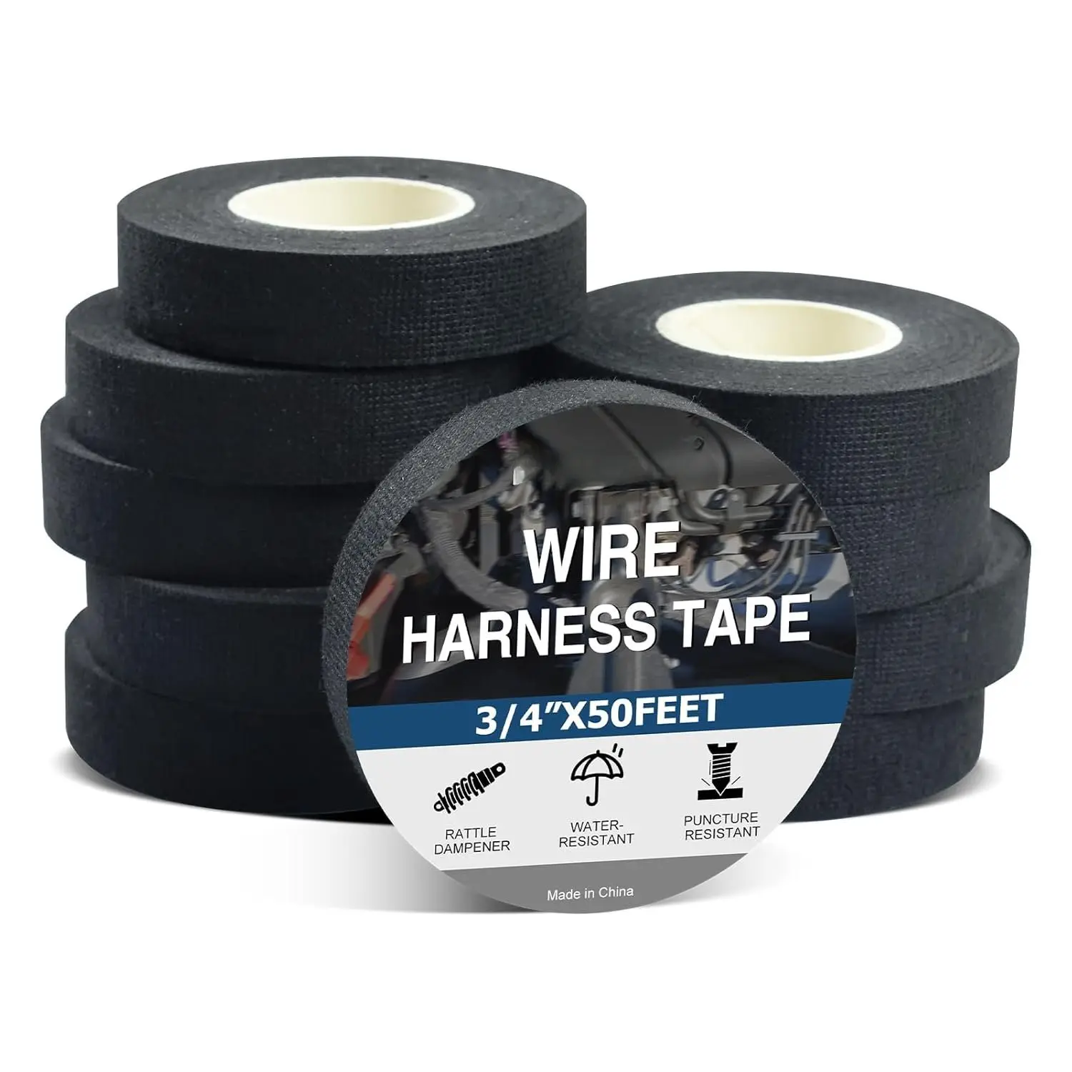 Wire Harness Tape,High Temp Self-Adhesive Felt Cloth Electrical Tape for Engine Bay Wire Loom, Noise Reduction & Protection, 3/4 inch x 50 FT, 10 Rolls