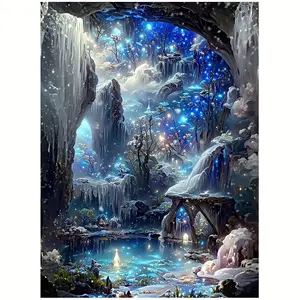 Round Diamond Painting of a Waterfall Landscape, Mosaic Cross-Stitch Diamond Embroidery for Handmade Art Used in Office And Home Decoration, Perfect As Gifts for Easter, Holidays, And New Year, Diamond Painting Kits