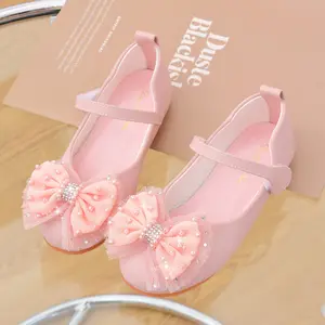 Girl's Princess Shoes, Spring/Autumn Baby Flat Shoes, New Children's Shoes with Pearl Bow and Soft Sole