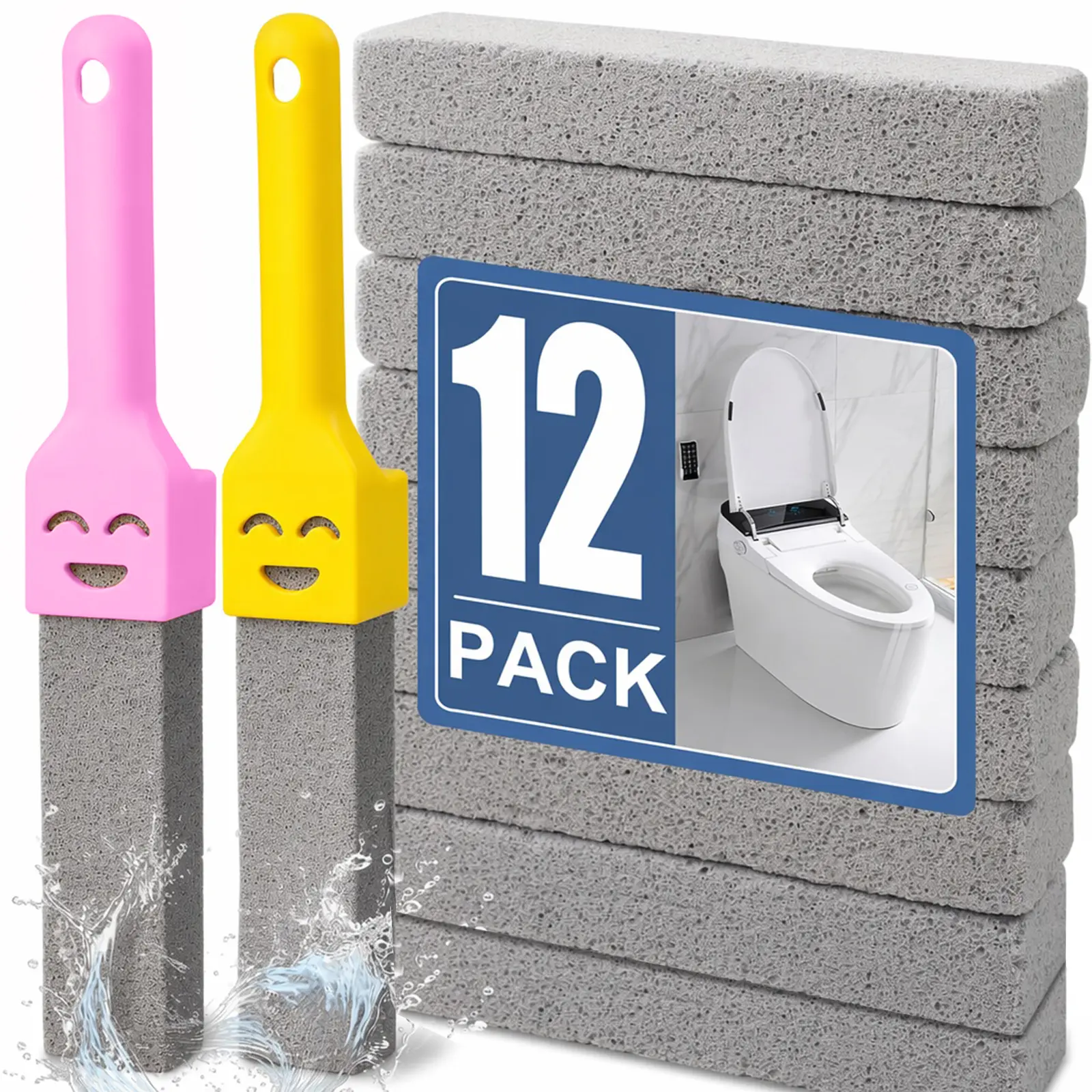 Nifogo 12 Pack Pumice Stone with 2 Handles, Toilet Bowl Cleaner Ring Remover, Pumice Stone for Toilet Cleaning, Bathtub, Grill, Pool, Sinks, Stove Grates - Reusable Scouring Stones Cleaner