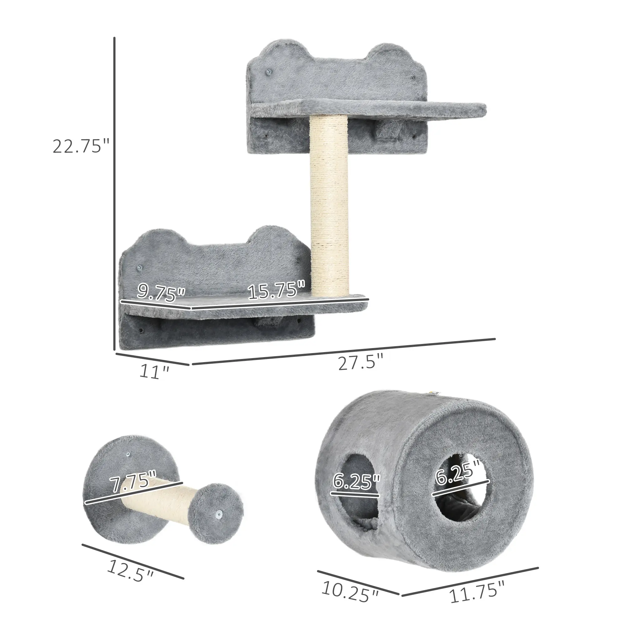 Gray 5-Piece Scratching Post Cat House