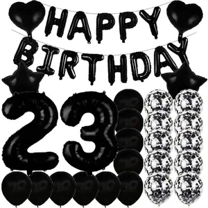 Sweet 23rd Birthday Kit with Black Number Balloons, Latex, Foil & Party Photo Props & Decorations