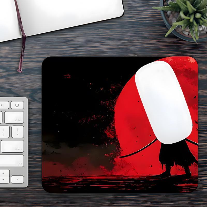 Samurai & Red Moon Pattern Mouse Pad, Rectangle Gaming Mouse Pad, Non-slip Rubber Base Keyboard Mat for Home Office Desk Accessories
