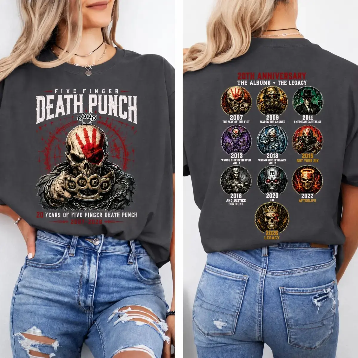 Five Finger Death Punch Shirt, FFDP 20th Anniversary Tee, Heavy Metal Graphic Shirt, Rock Band Fan Gift, Double Sided Design