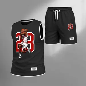 Men's Summer Basketball Set With "Smiling 23" Print — Featuring A Sleeveless Tank Top Paired With Shorts, This Lightweight, Casual, And Street-Style Athletic Suit Is Perfect For Both Daily Wear And Vacationing