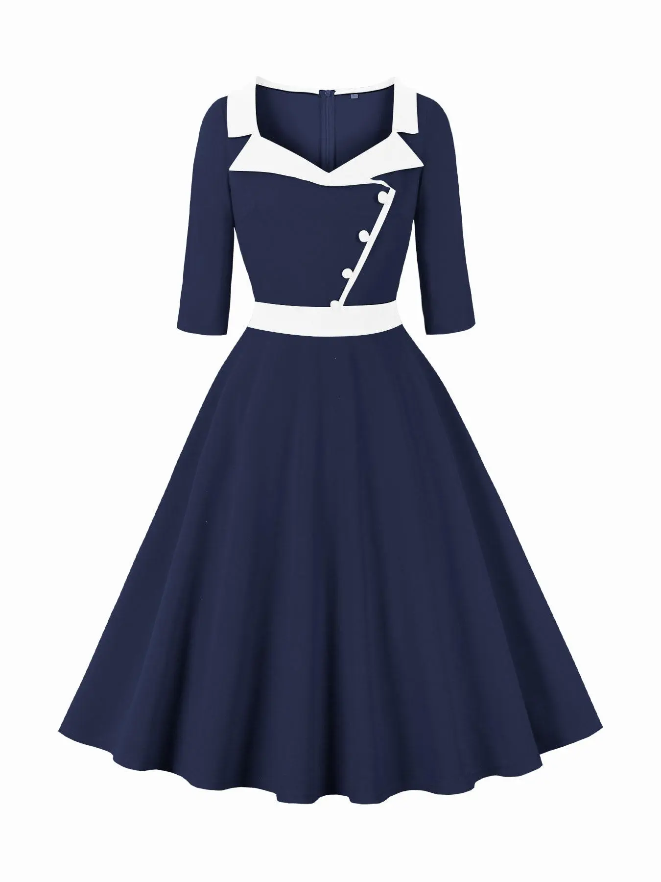 woman blue dress painting Averie Lace Panel Blue Cotton Dress