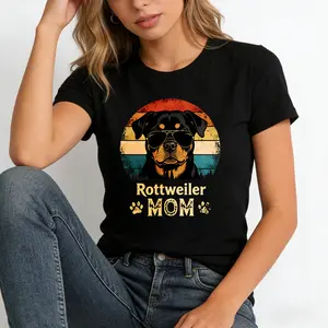 Retro Dog Mom Series T-shirt 2026 New Men's and Women's Wearable T-shirt Pet Enthusiasts American Bully Rottweiler Yorkie French Bulldog Dog Mom Pattern T-shirt, Casual Pet Owner Outdoor Casual T-shirt