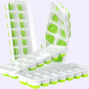 1 peice, 14-Ice Cube Trays with Spill-Resistant Removable Lid, Easy-Release Silicone & Flexible, BPA Free, for Cocktail, Freezer, Stackable Ice Trays with Covers