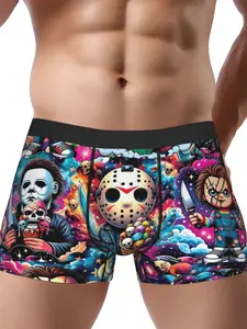 Men Horror Graphic Print Boxer Briefs with Horror Film Characters Design Underwear
