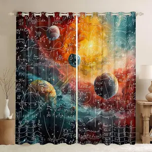 Math Equation Curtains,(2 Panels,38 x 45 Inch) Galaxy Solar System 30%-50% Blackout Curtains,Mathematics Formula Biology Darkening Drapes
